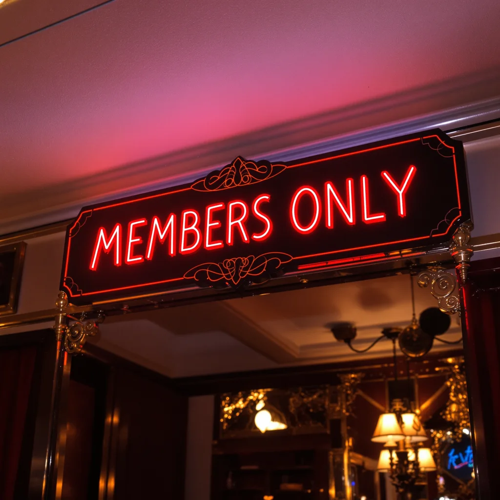 MEMBERS ONLY vintage velvet rope club sign, art deco styling, brass fixtures, exclusive nightclub entrance - Flux 1.1 Pro Ultra
