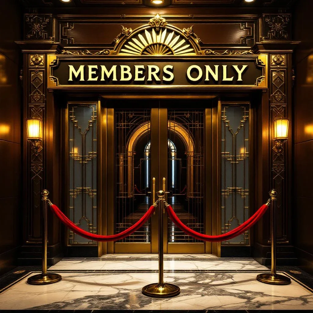 MEMBERS ONLY vintage velvet rope club sign, art deco styling, brass fixtures, exclusive nightclub entrance - Flux 1.1 Pro