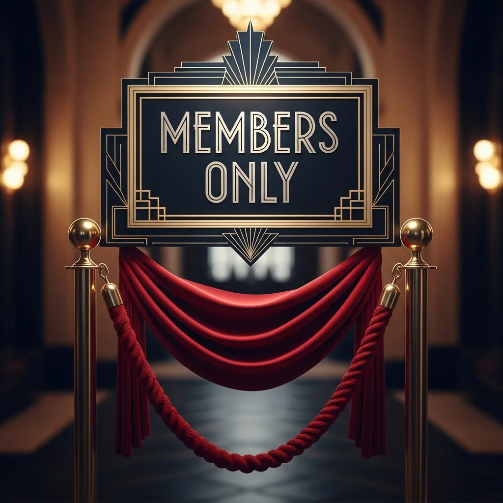 MEMBERS ONLY vintage velvet rope club sign, art deco styling, brass fixtures, exclusive nightclub entrance - Imagen 4