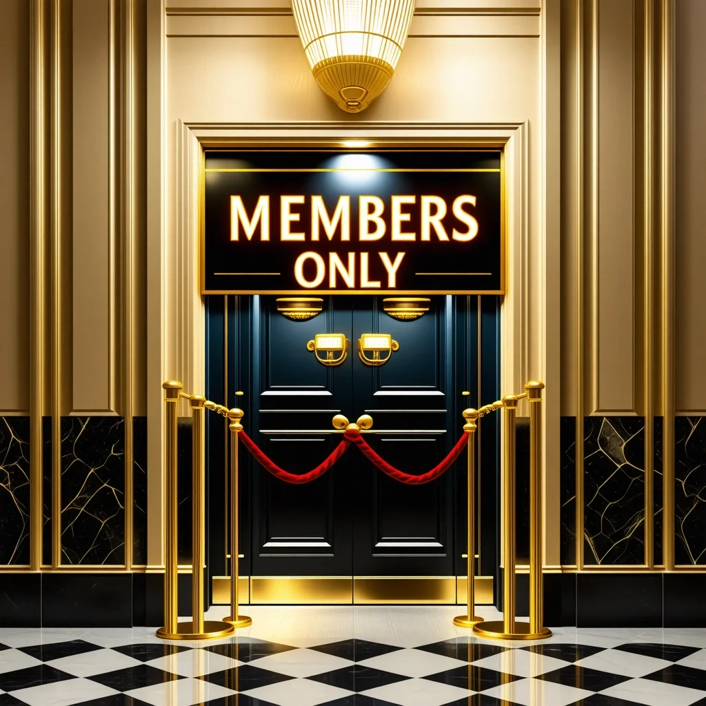 MEMBERS ONLY vintage velvet rope club sign, art deco styling, brass fixtures, exclusive nightclub entrance - SD 3.5 Large Turbo