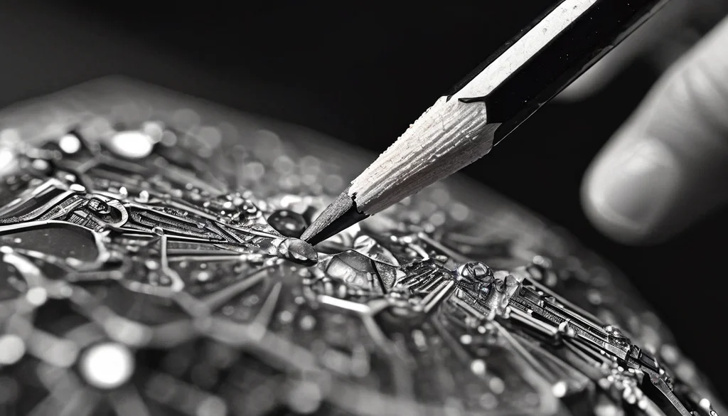 Imagine a pencil tip seen through a microscope. Imagine how the pencil tip would look and create an image. - Playground v2.5