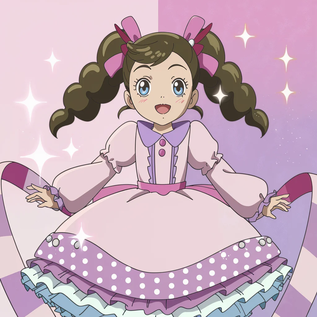 Anime style magical girl transformation sequence, sparkles and ribbons, dynamic pose, pastel color palette with pink and lavender accents - Ideogram v2