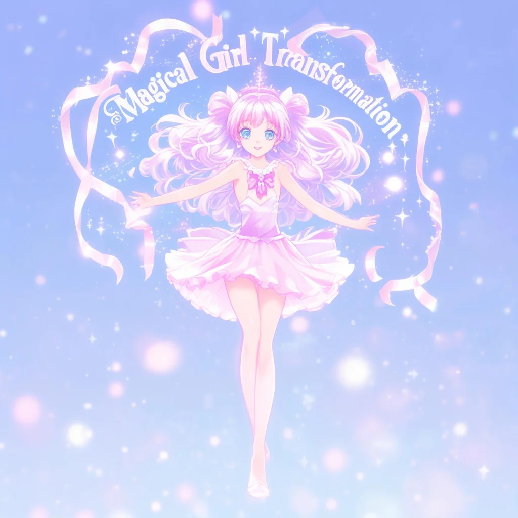 Anime style magical girl transformation sequence, sparkles and ribbons, dynamic pose, pastel color palette with pink and lavender accents - Luma Photon Flash