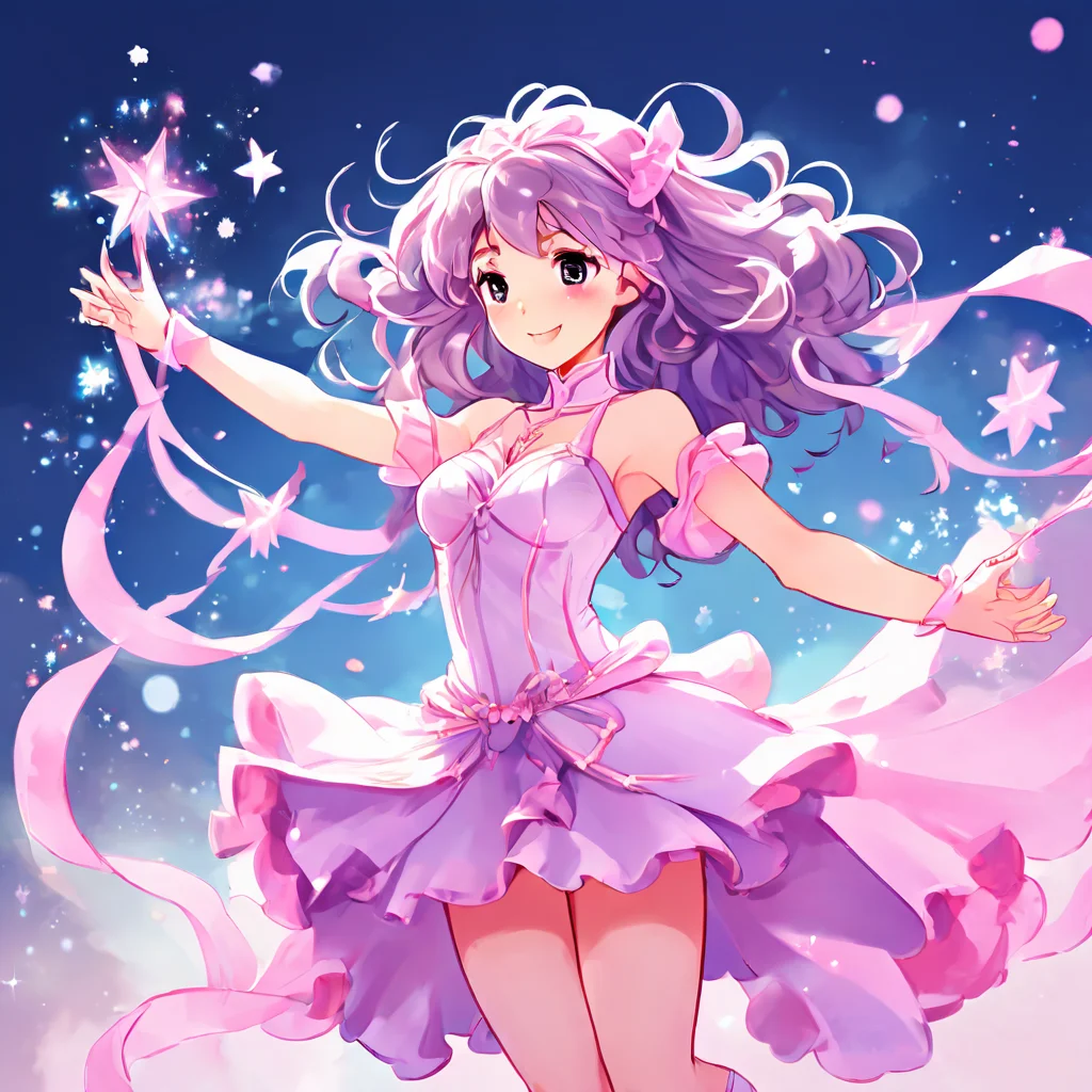 Anime style magical girl transformation sequence, sparkles and ribbons, dynamic pose, pastel color palette with pink and lavender accents - Playground v2.5