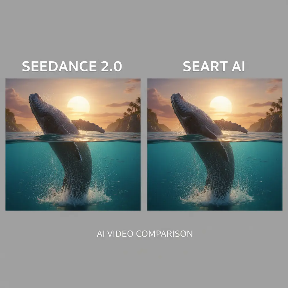 Comparison of video frames from Seedance 2.0 and SeaArt AI, showcasing quality differences.