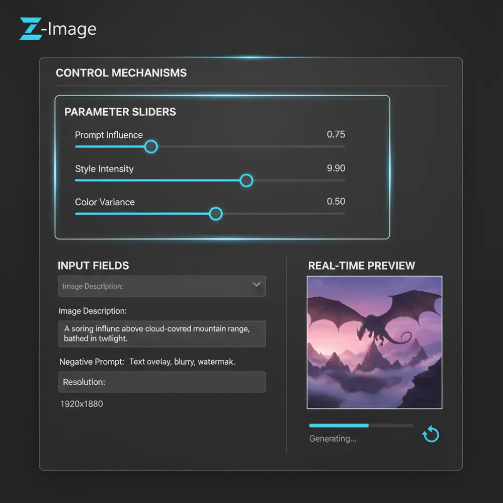 Screenshot of Z-Image interface showing structured control mechanisms