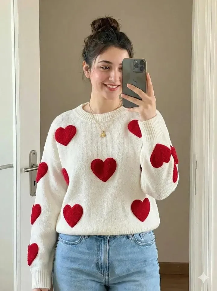 Cozy Heart Sweater Mirror Selfie example 1