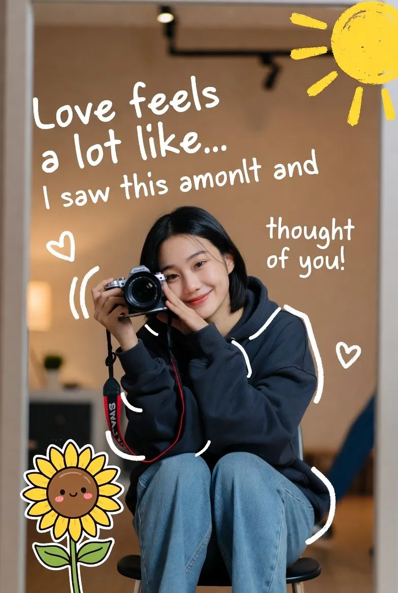 Cozy Mirror Selfie with Cartoon Doodles example 1