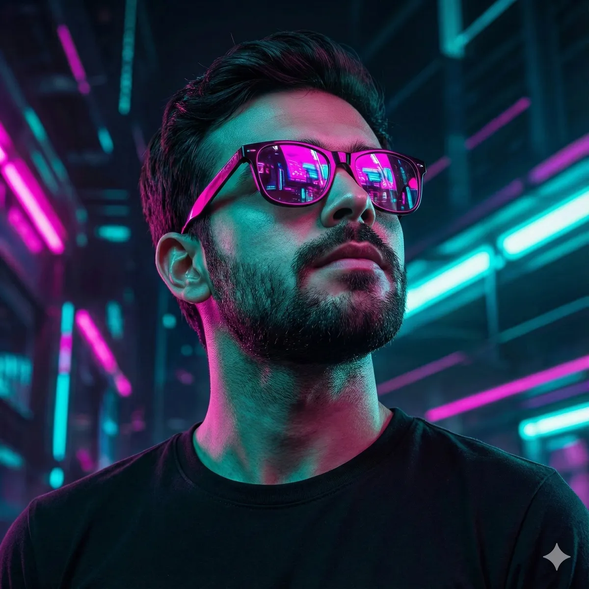 Cyberpunk Portrait with Neon Sunglasses example 1