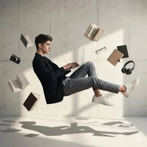 Floating Man In Minimalist Room