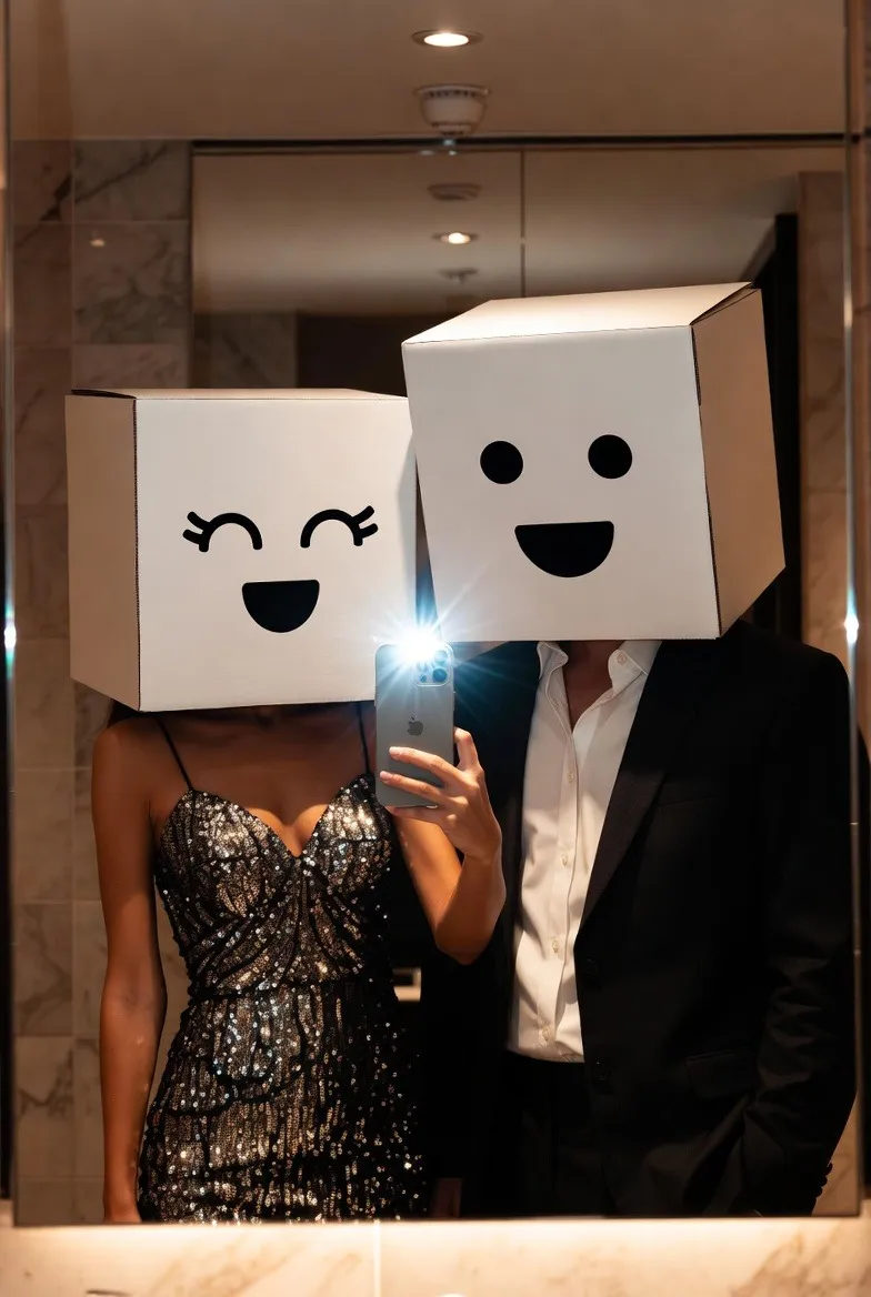 Glam Couple Box Head Mirror Selfie example 1