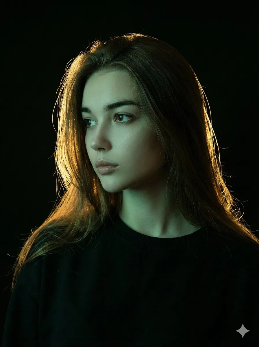 Golden Backlit Portrait with Cool Green Contrast example 2