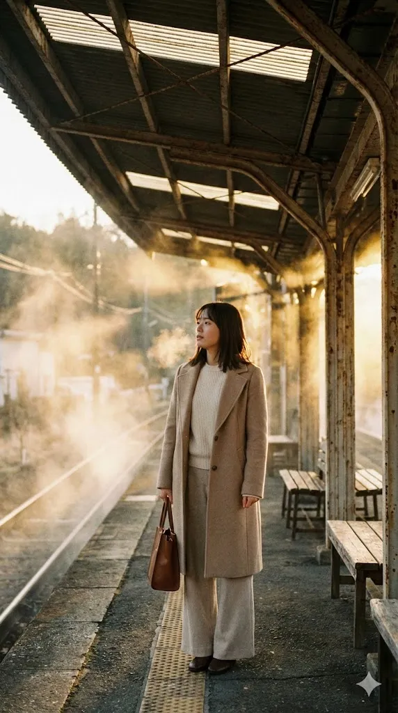 Japanese Commuter at Dawn Train Station