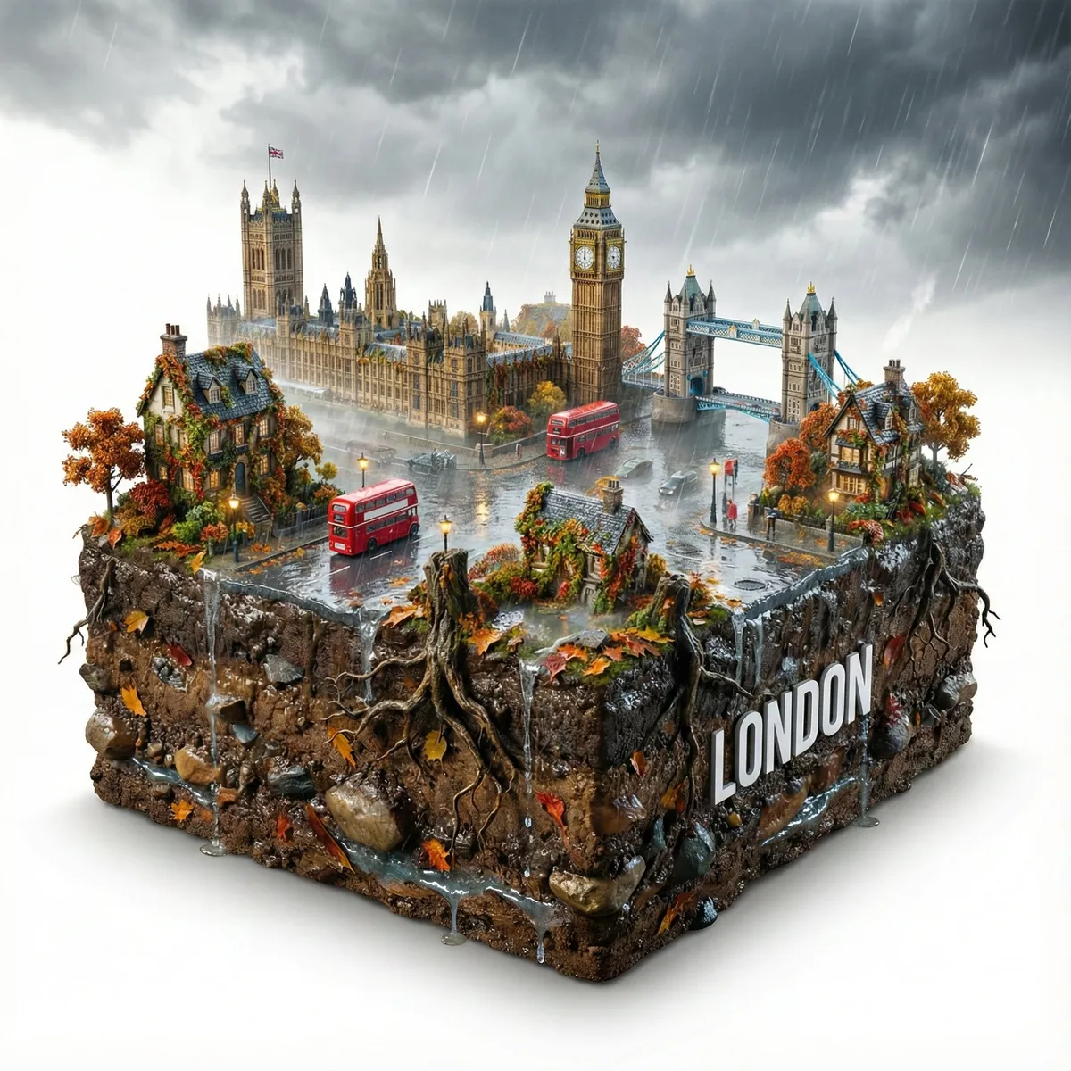 London Autumn Rain 3D Diorama example 1