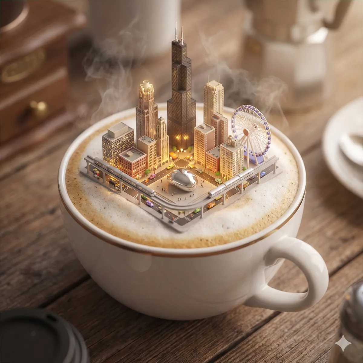Miniature City In Cappuccino Foam example 1