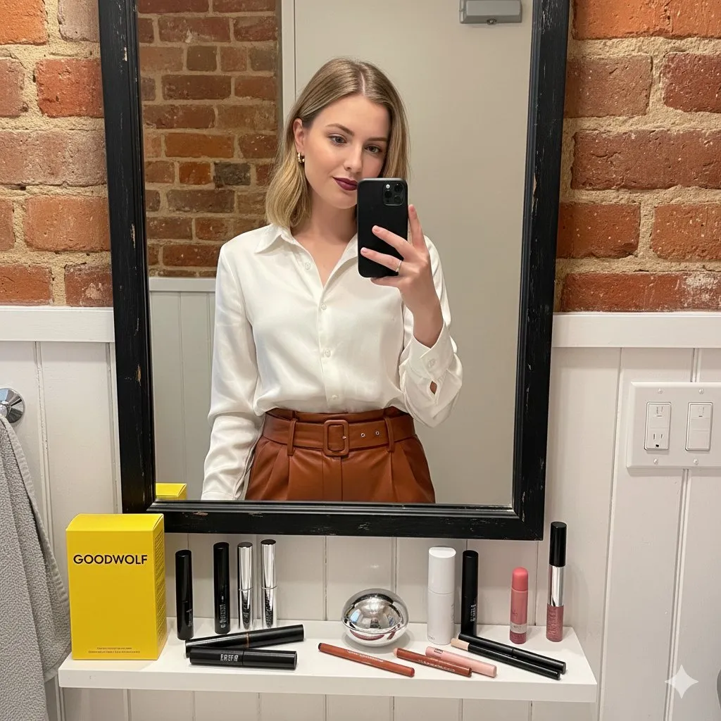 Mirror Selfie in Rustic Bathroom example 1