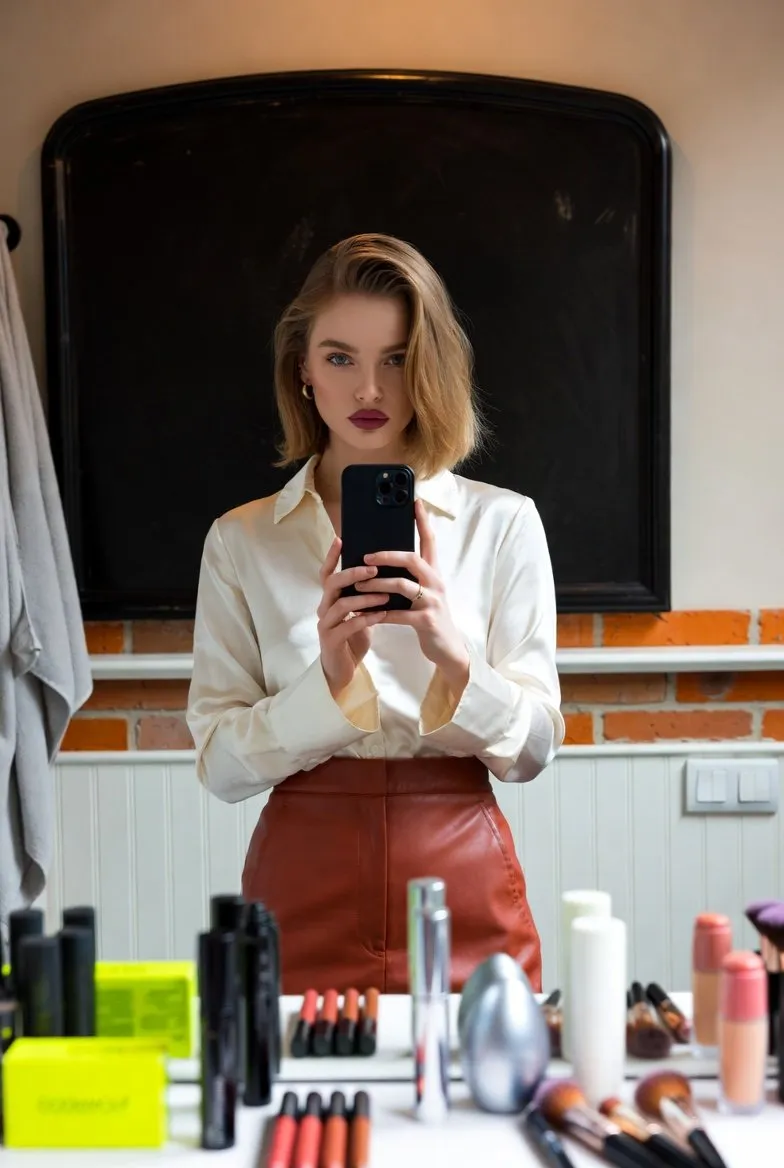 Mirror Selfie in Rustic Bathroom example 2