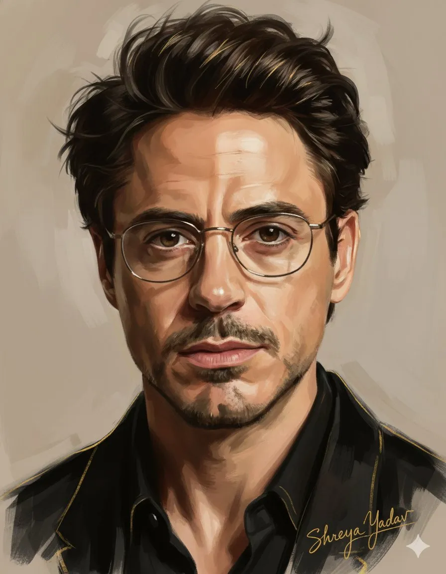 Moody Oil Painting Portrait with Golden Accents example 1