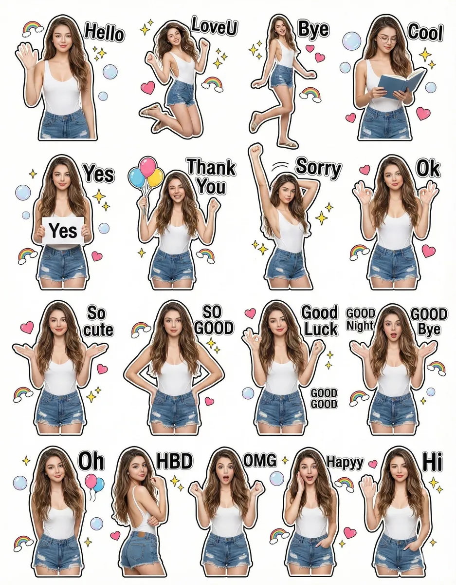 Realistic Woman Sticker Set Creator