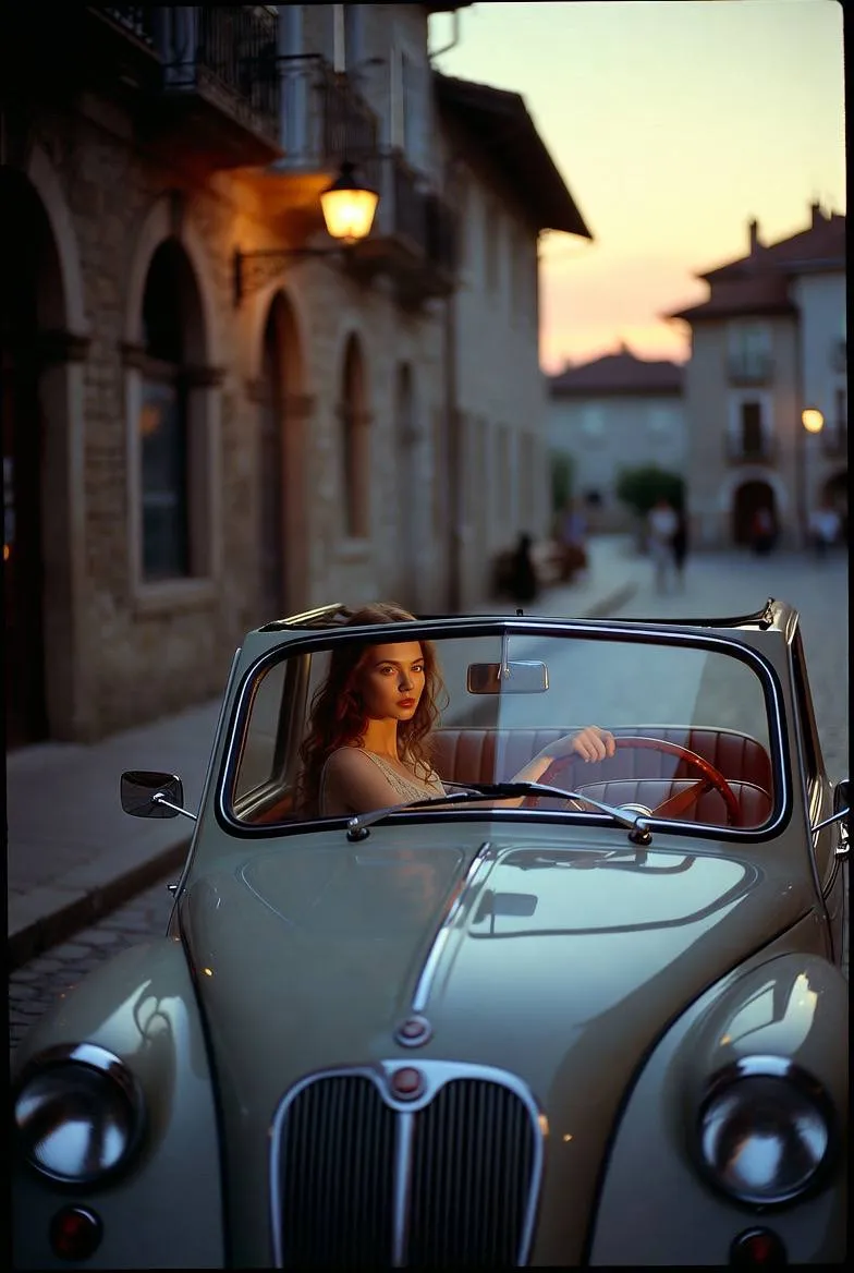 Vintage Convertible Sunset Street Scene example 1