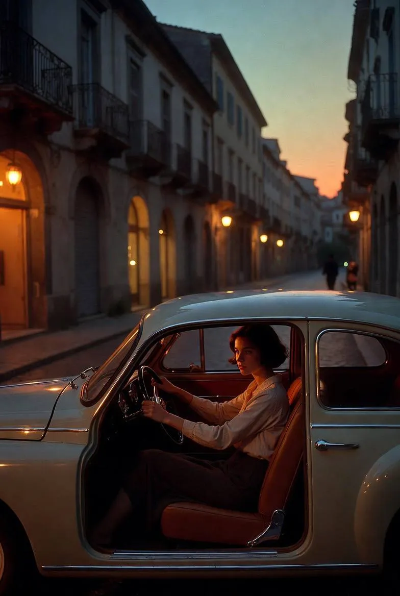 Vintage Convertible Sunset Street Scene example 2