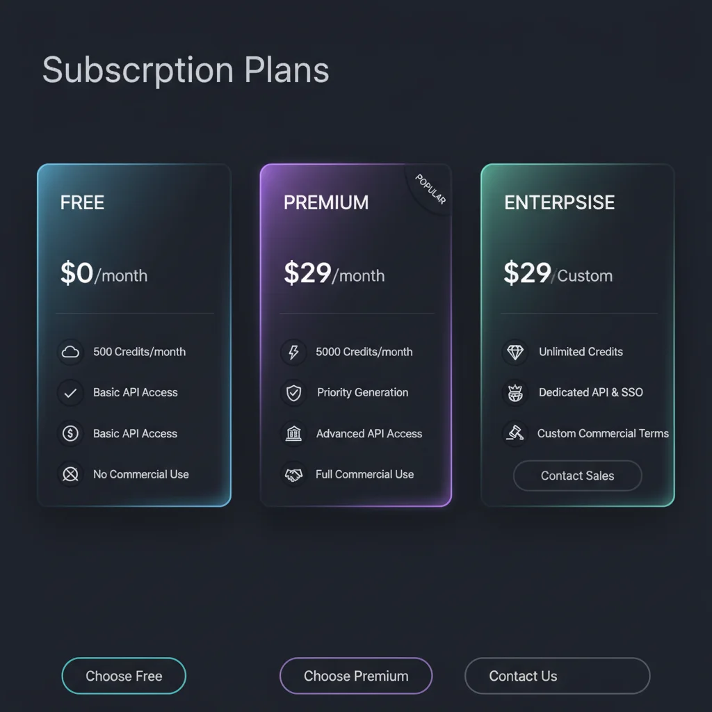 Ideogram subscription plans interface showing free tier and enterprise options