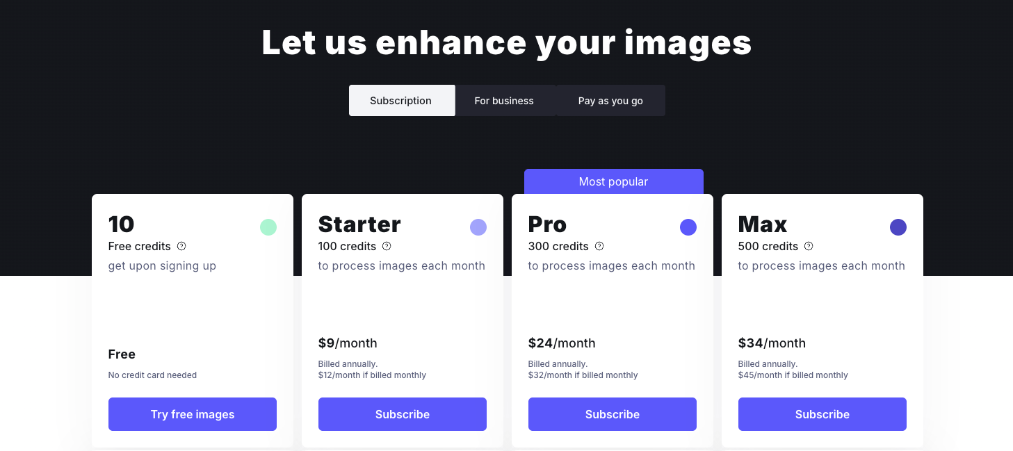 LetsEnhance Pricing Page 2026