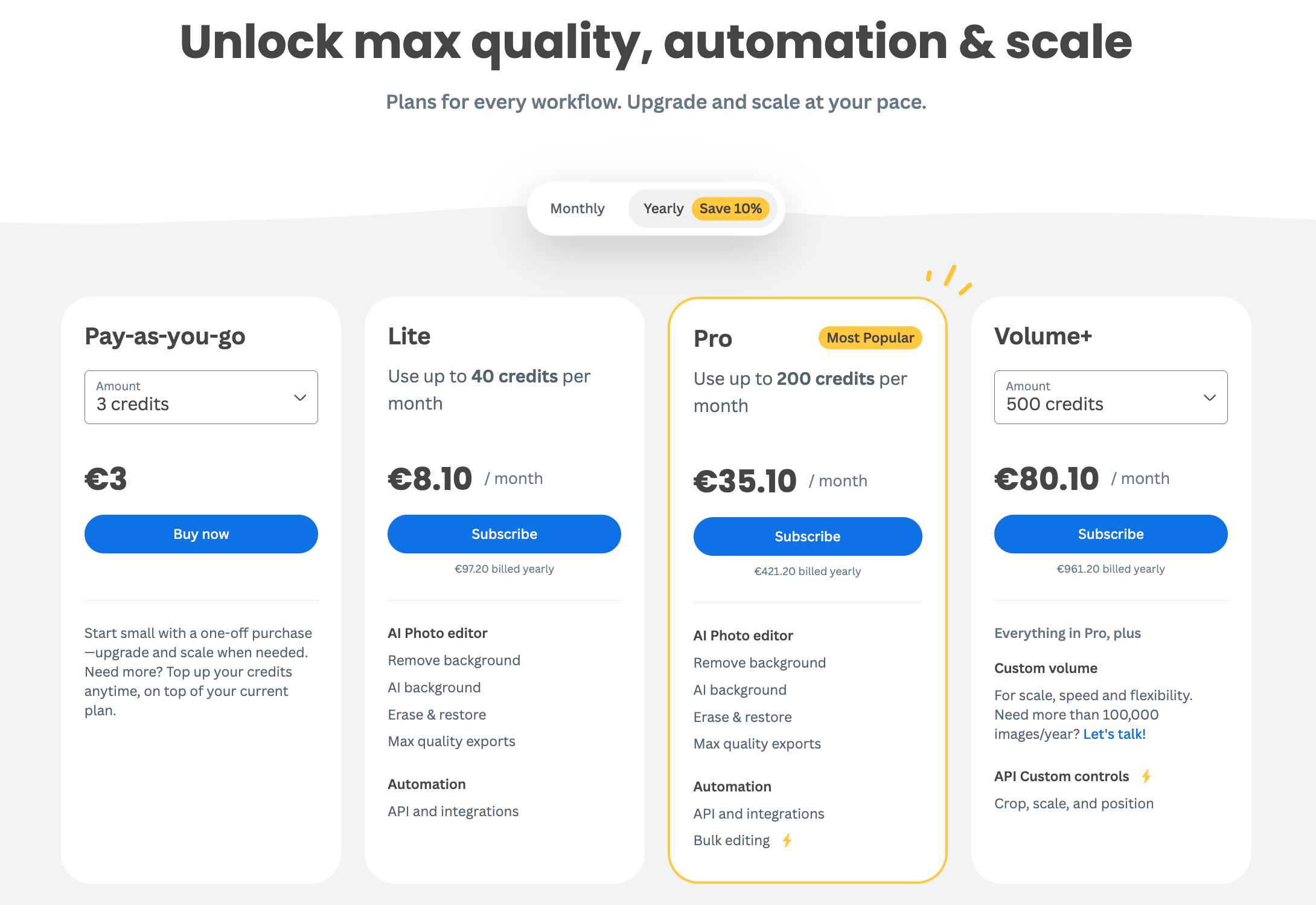 Remove.bg Pricing Page